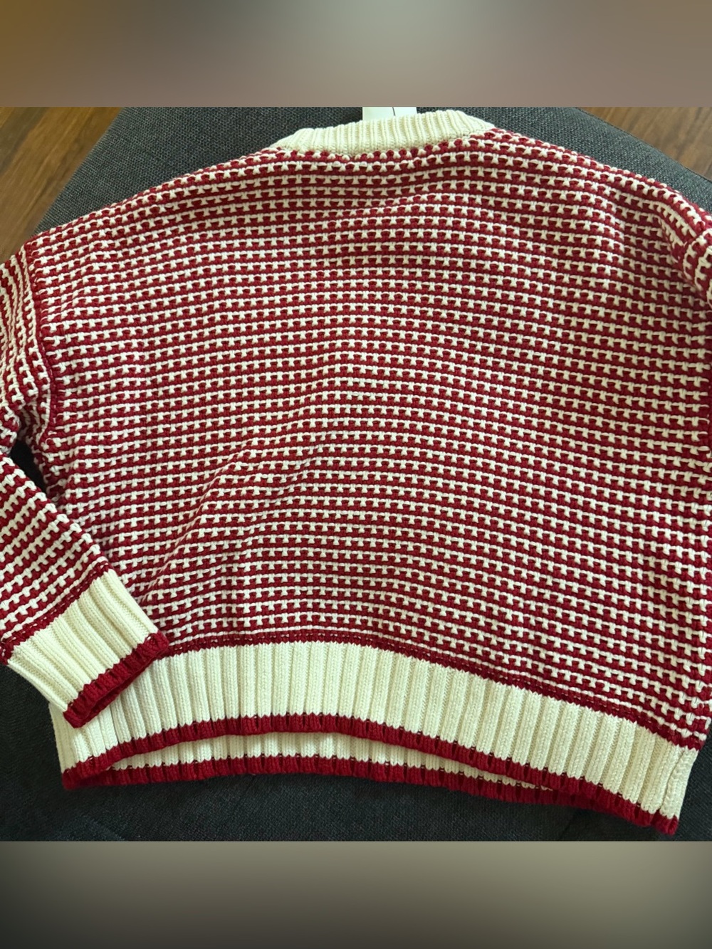 Madewell Crewneck Houndstooth Knit Sweater in Red and Cream - Picture 6 of 10